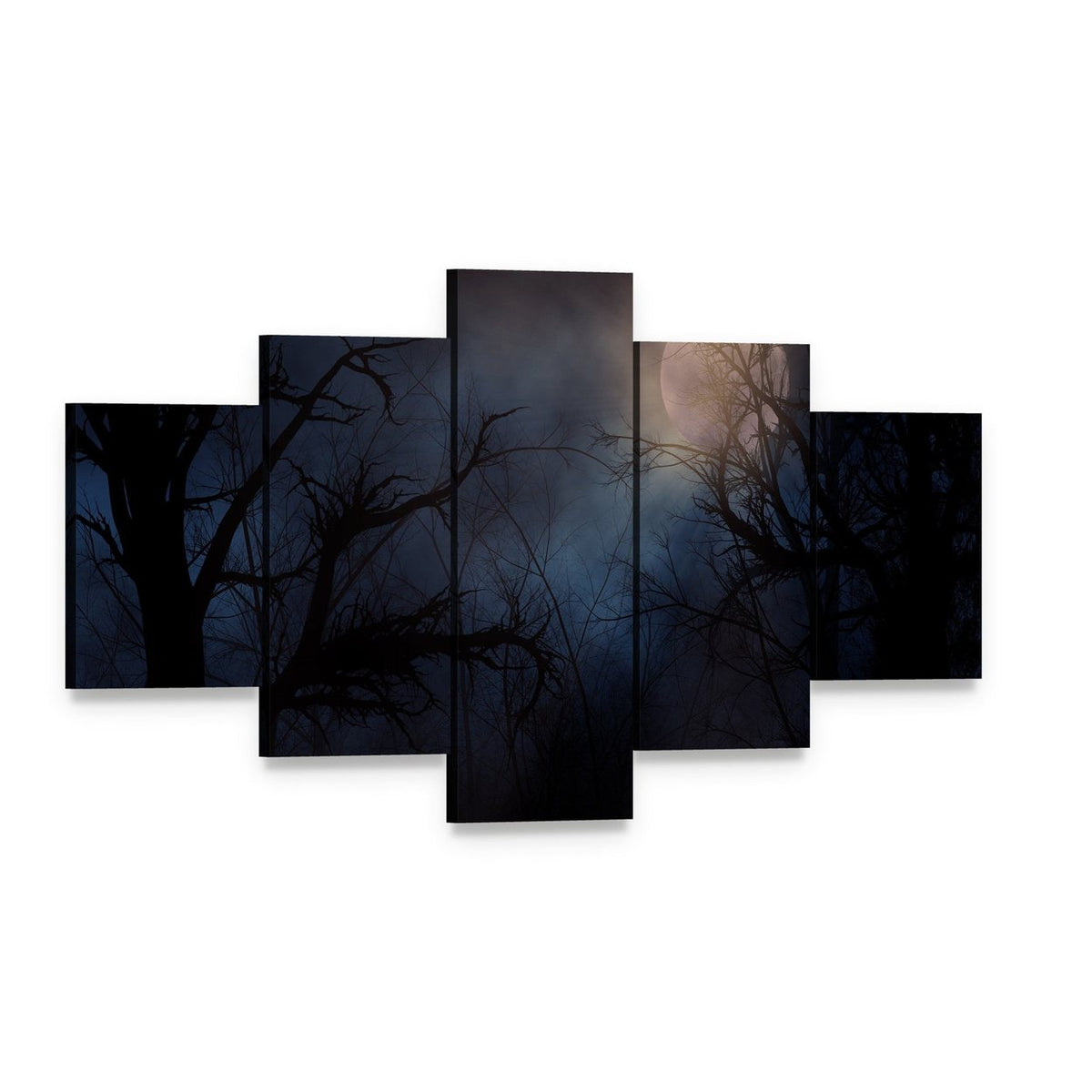 Haunted Trees Under Moon Canvas Wall Art, 5 panel 5 Star layout gallery wrapped canvas set, angled product view