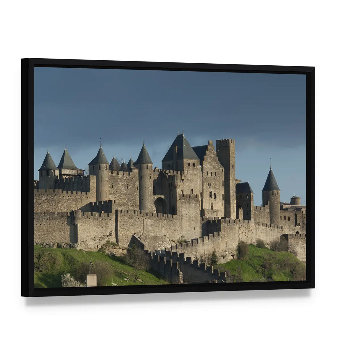 Carcassonne Fortress, France Canvas Wall Art, framed canvas in a black floater frame, angled product view