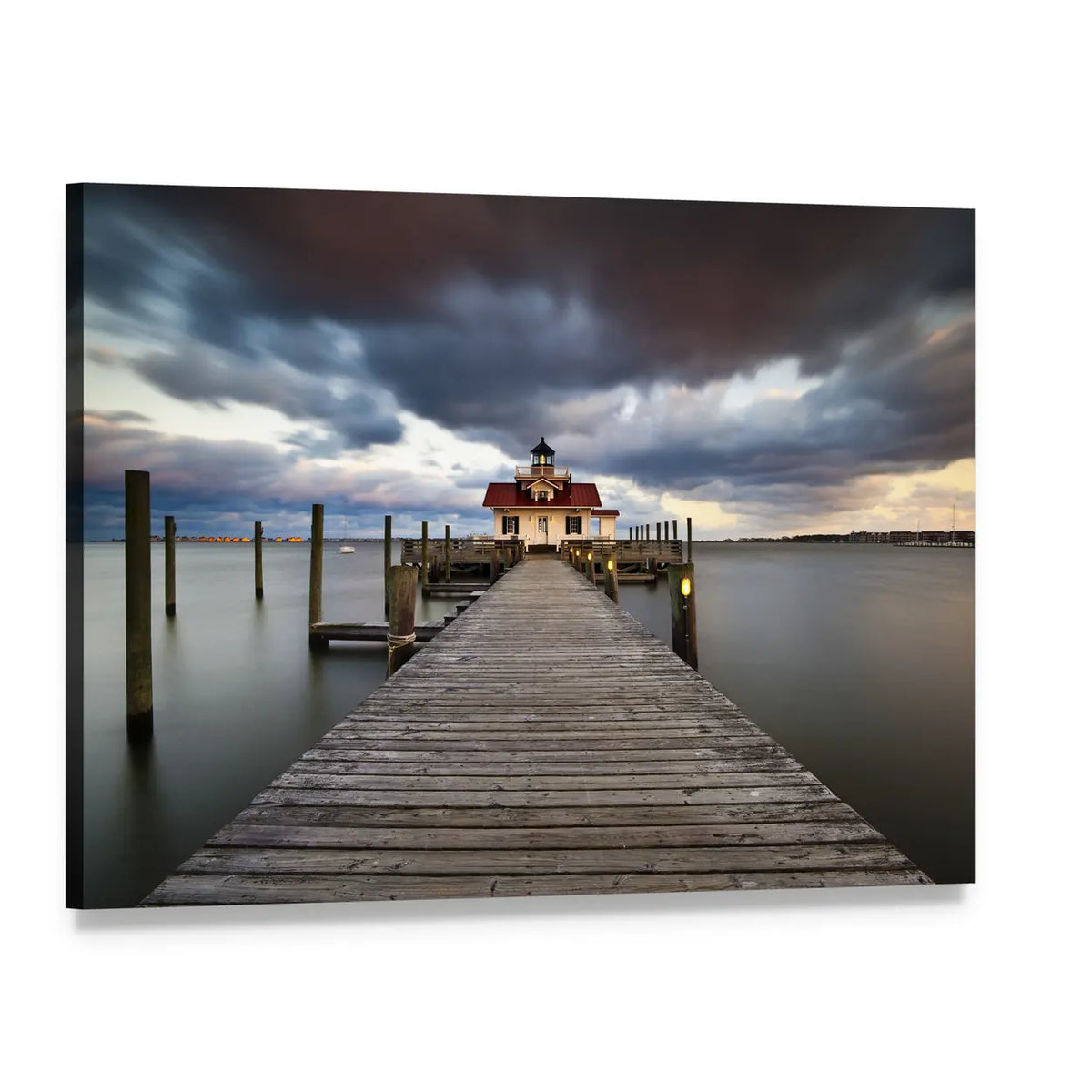 Roanoke Marshes Lighthouse Canvas Wall Art, single panel gallery wrapped canvas, angled product view
