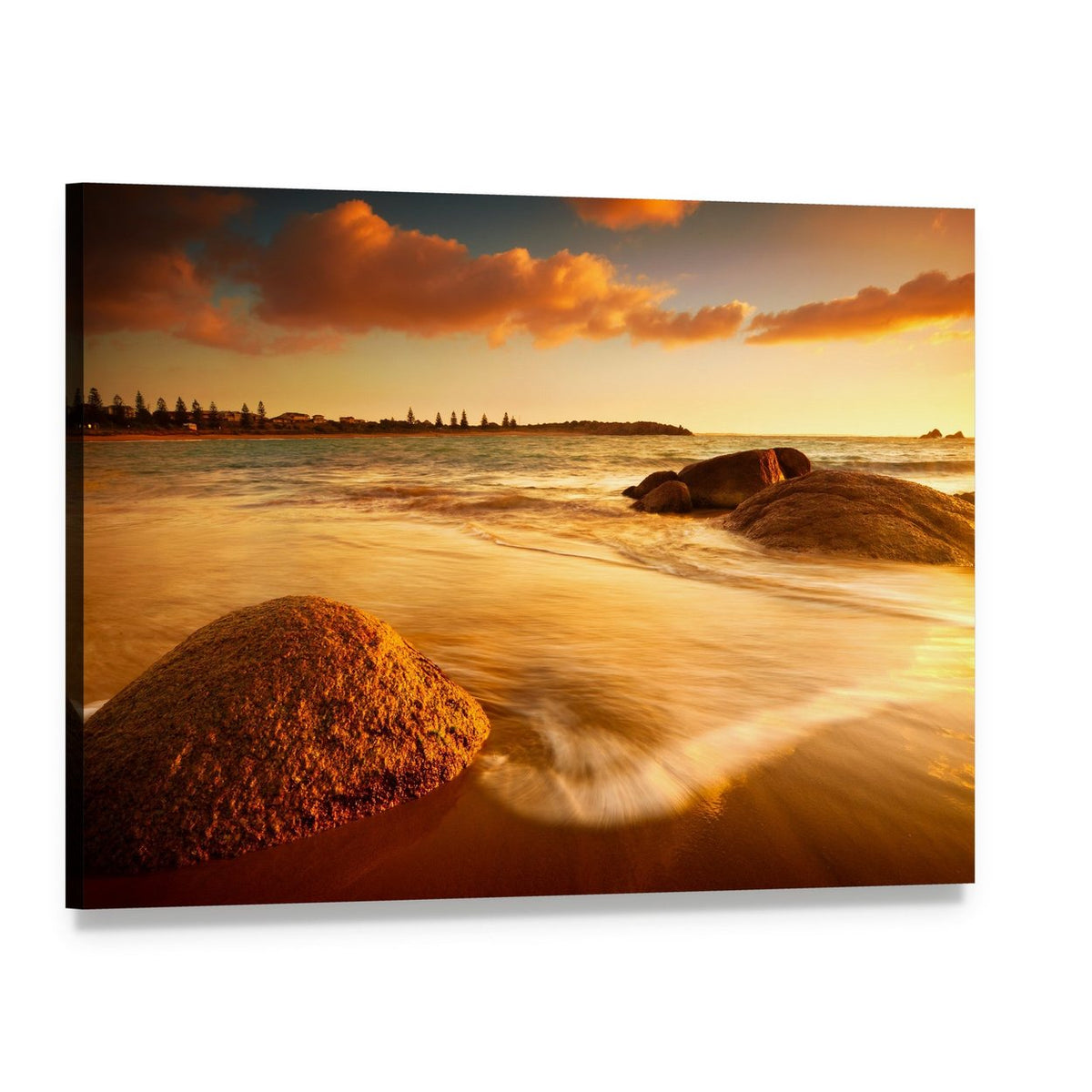 Australian Beach Sunrise Canvas Wall Art, single panel gallery wrapped canvas, angled product view