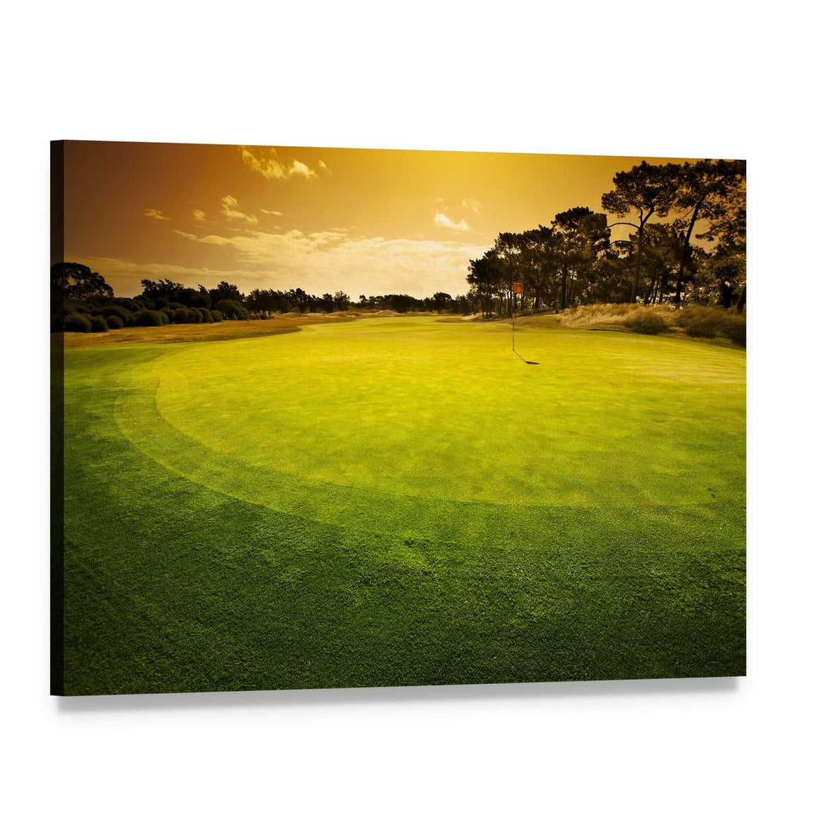 Golf Green Sunset Canvas Wall Art, single panel gallery wrapped canvas, angled product view