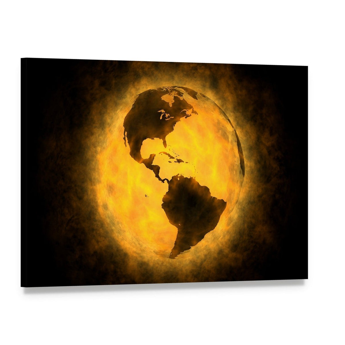 Earth in Flames: Global Warming Canvas Wall Art, single panel gallery wrapped canvas, angled product view