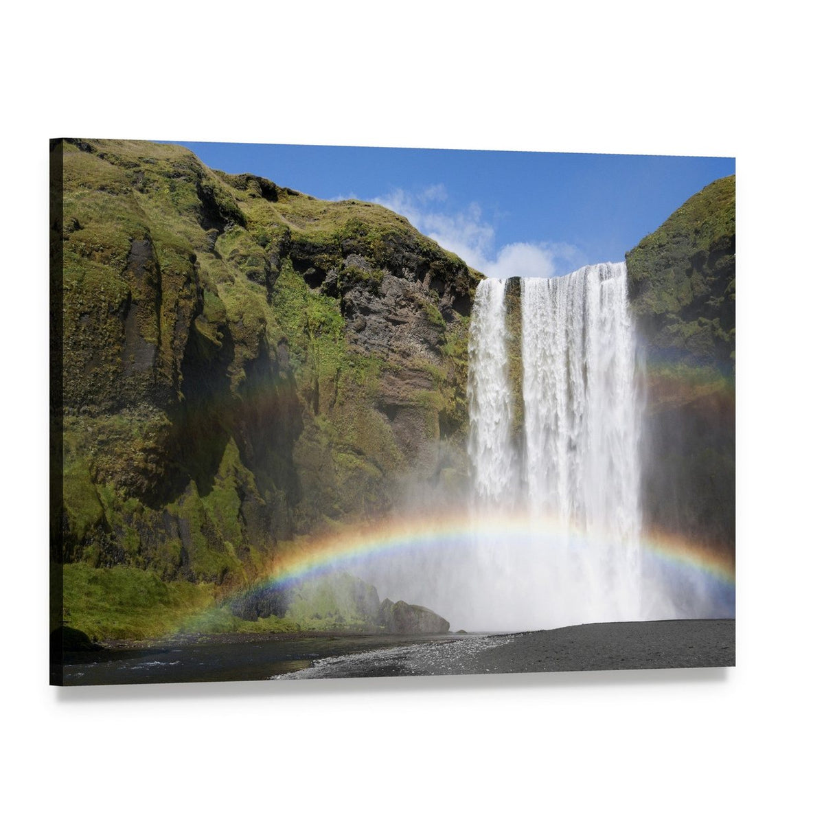 Rainbow at Skogafoss Waterfall in Iceland Canvas Wall Art, single panel gallery wrapped canvas, angled product view