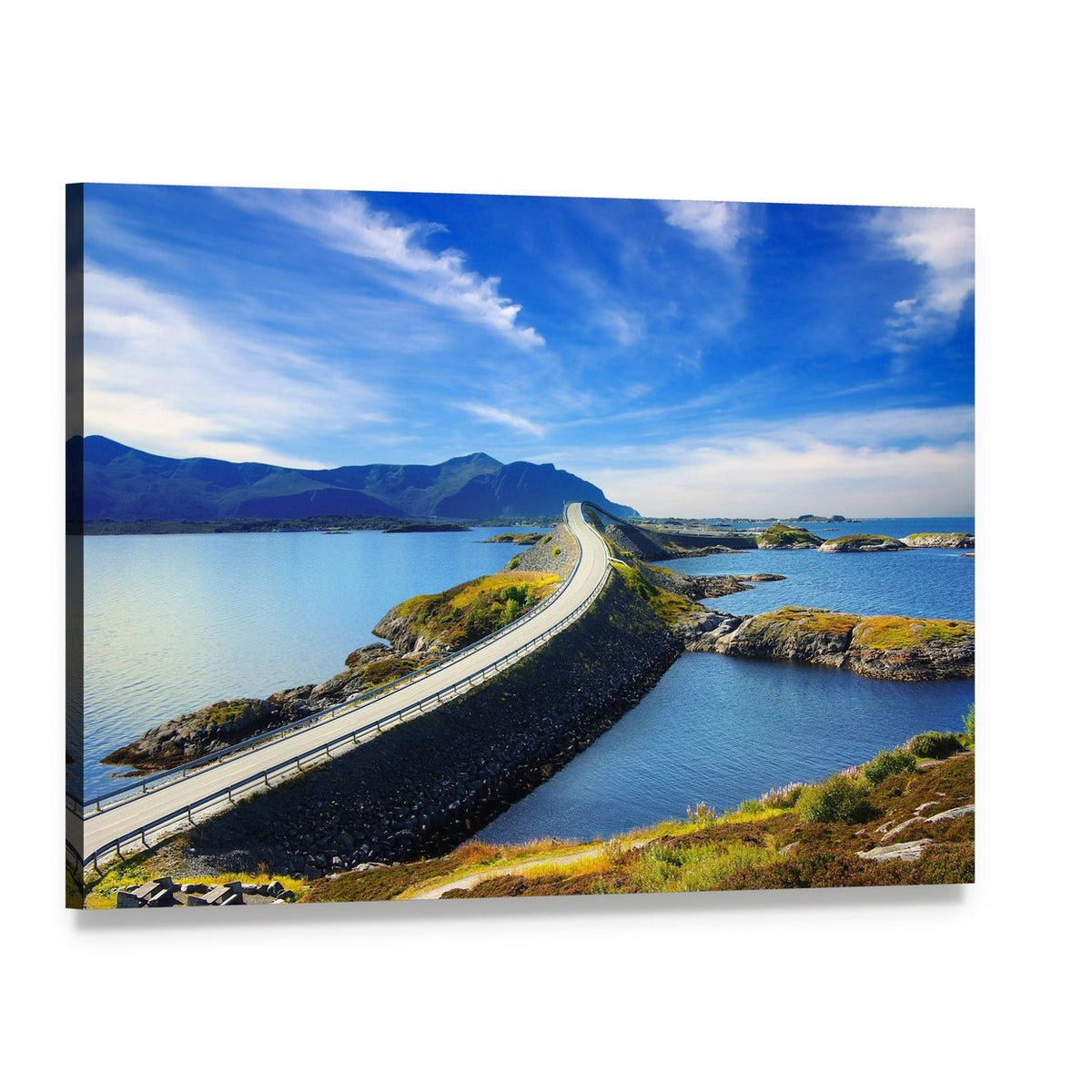 Atlanterhavsvegen Norway Canvas Wall Art, single panel gallery wrapped canvas, angled product view
