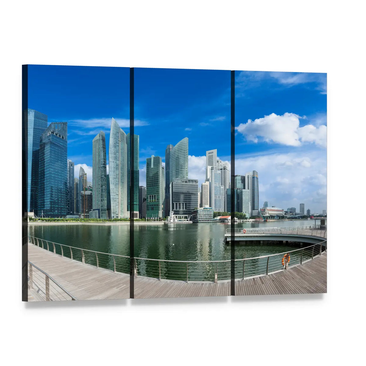 Singapore Business District Skyline at Marina Bay Canvas Wall Art, 3 panel 3 Horizontal layout gallery wrapped canvas set, angled product view