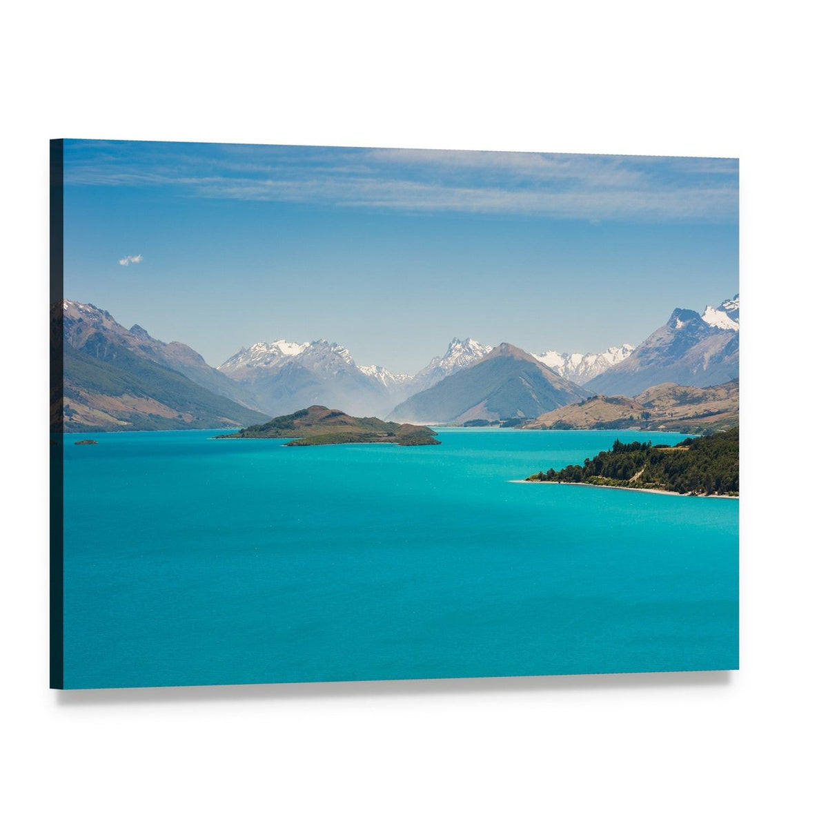 Wakatiup Lake with Turquoise Water Canvas Wall Art, single panel gallery wrapped canvas, angled product view