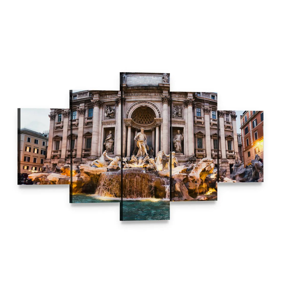 Trevi Fountain, Rome Canvas Wall Art, 5 panel 5 Star layout gallery wrapped canvas set, angled product view