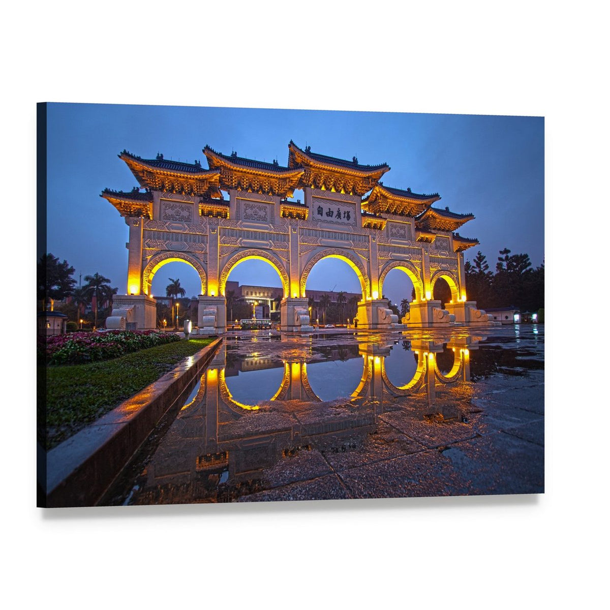 Chiang Kai Shek Memorial Hall at Night Canvas Wall Art, single panel gallery wrapped canvas, angled product view