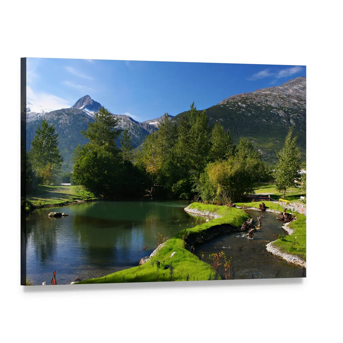 Alaska Lake and Snow-capped Mountains Canvas Wall Art, single panel gallery wrapped canvas, angled product view
