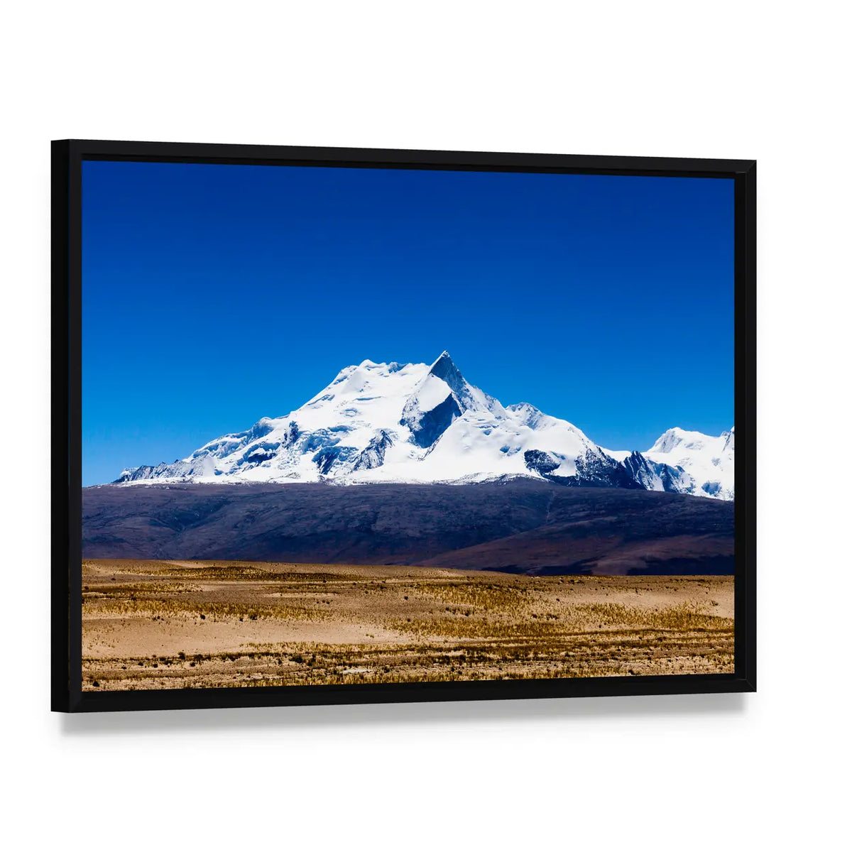 Mt Shishapangma Snow-capped Peaks Canvas Wall Art, framed canvas in a black floater frame, angled product view