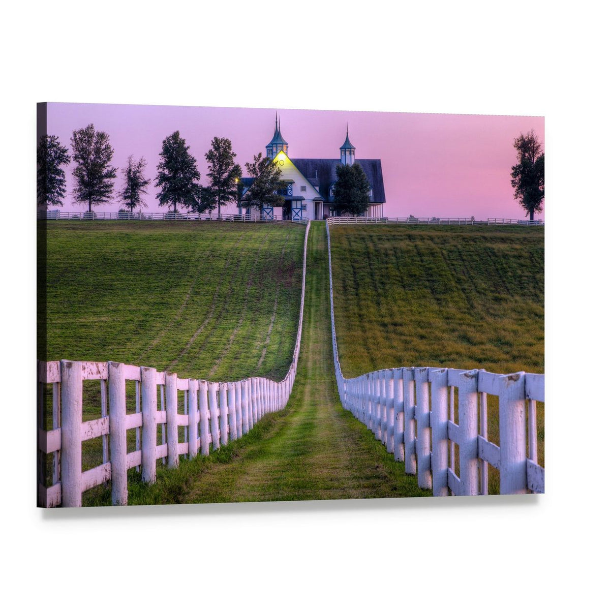 Horse Farm at Dusk Canvas Wall Art, single panel gallery wrapped canvas, angled product view