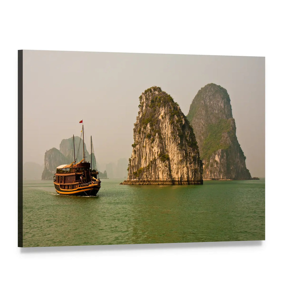 Boat in Halong Bay, Vietnam Canvas Wall Art, single panel gallery wrapped canvas, angled product view