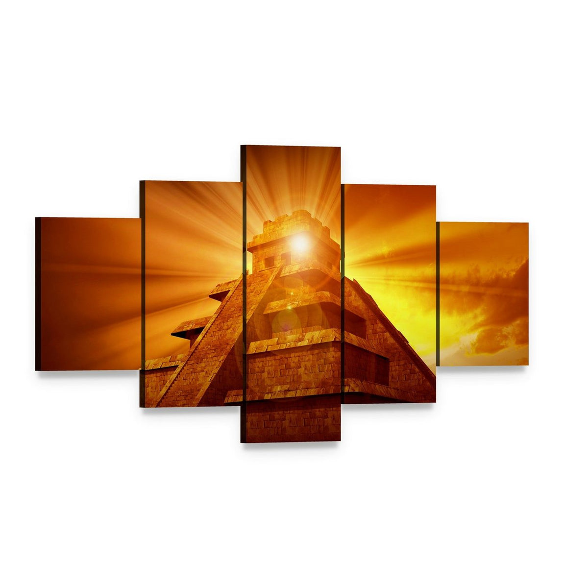 Mayan Mystery Pyramid Canvas Wall Art, 5 panel 5 Star layout gallery wrapped canvas set, angled product view