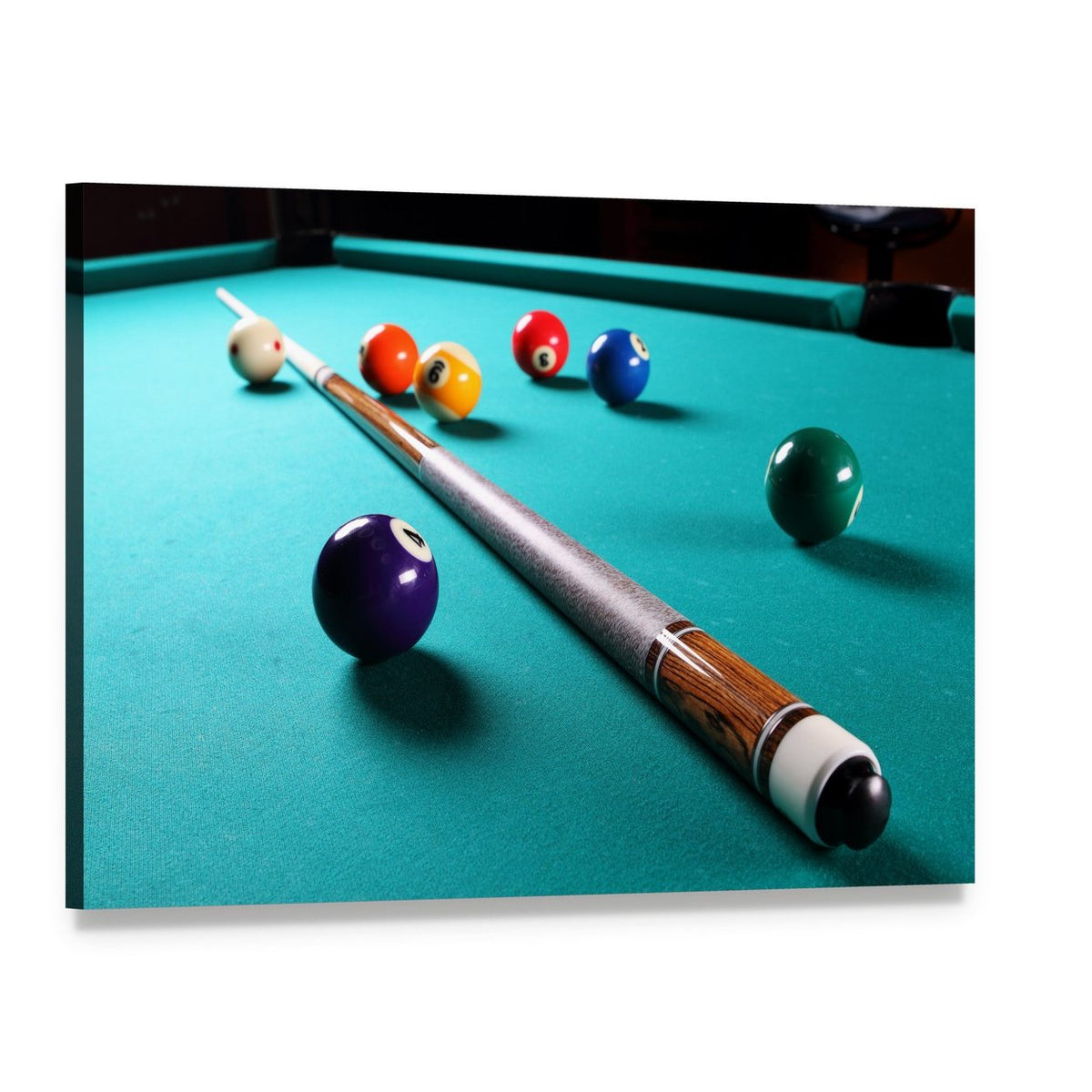 Billiard Table with Equipment Canvas Wall Art, single panel gallery wrapped canvas, angled product view