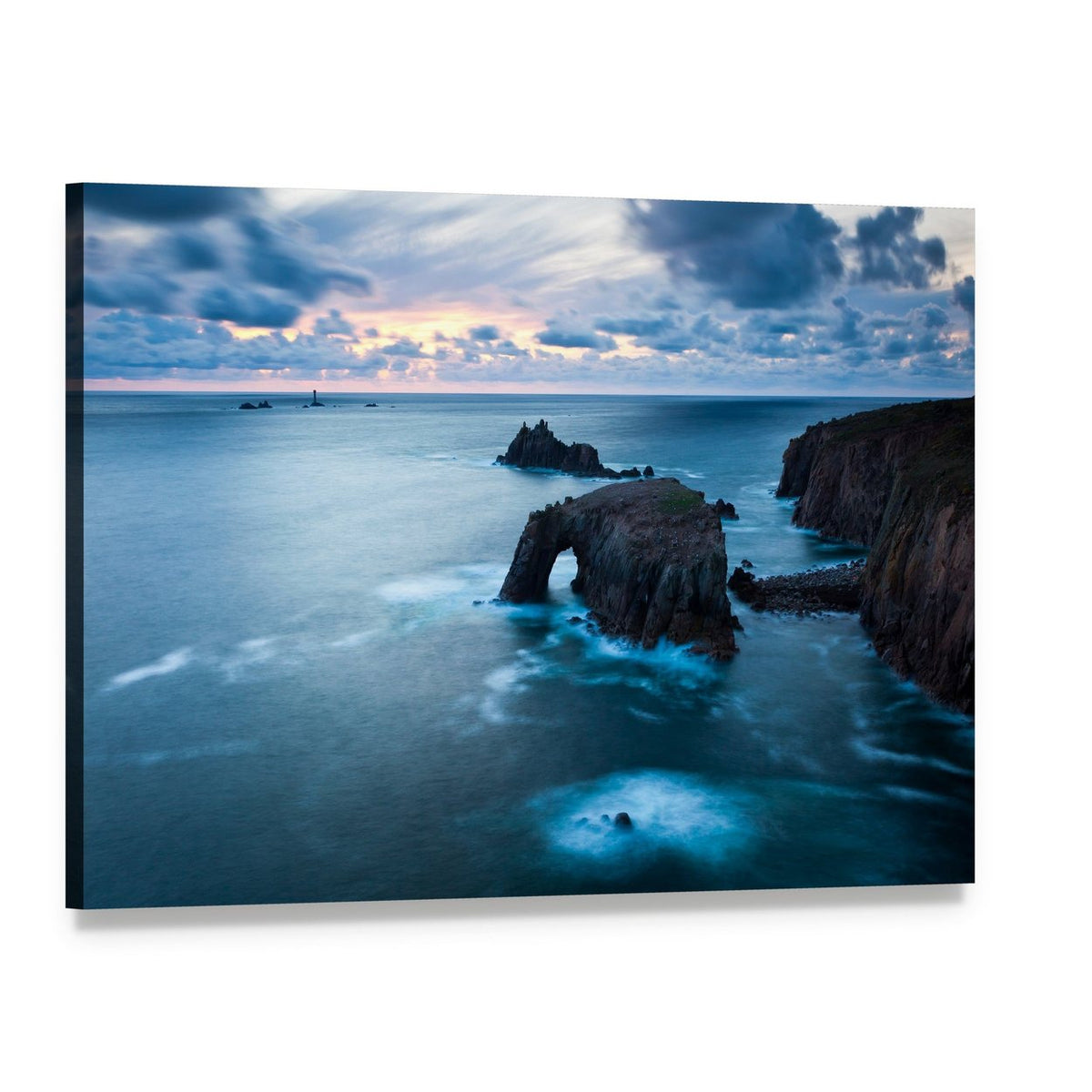 Stormy Coastal Arch at Dusk Canvas Wall Art, single panel gallery wrapped canvas, angled product view