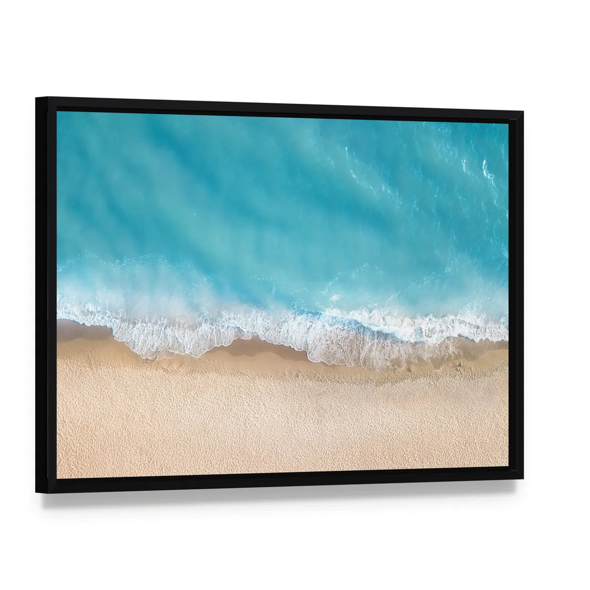 Summer Seascape From Top Canvas Wall Art, framed canvas in a black floater frame, angled product view