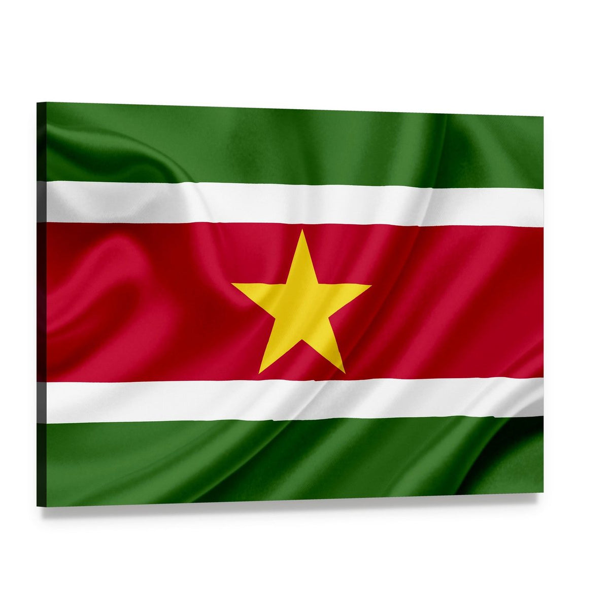 Suriname Waving Flag Canvas Wall Art, single panel gallery wrapped canvas, angled product view