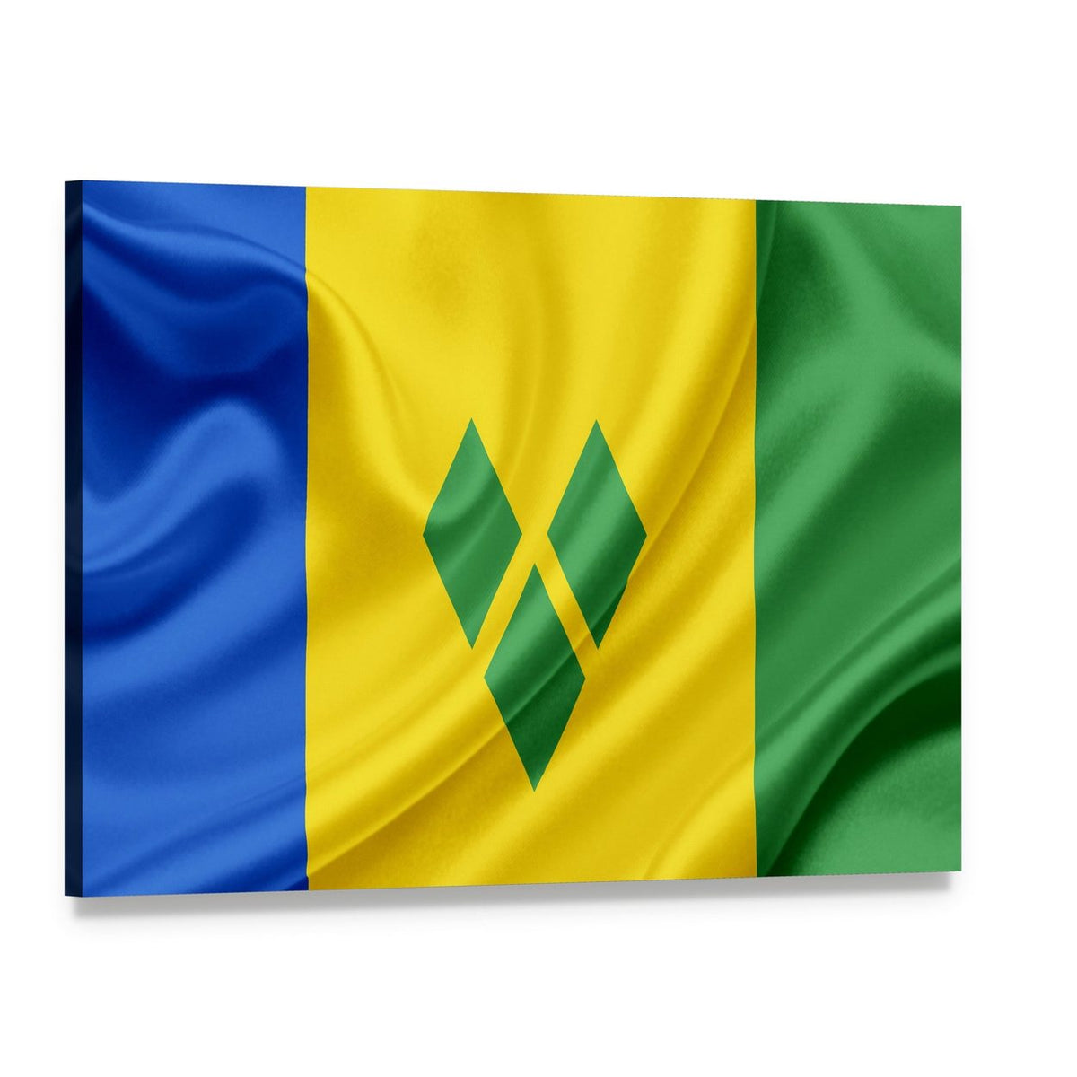 Saint Vincent and the Grenadines Waving Flag Canvas Wall Art, single panel gallery wrapped canvas, angled product view