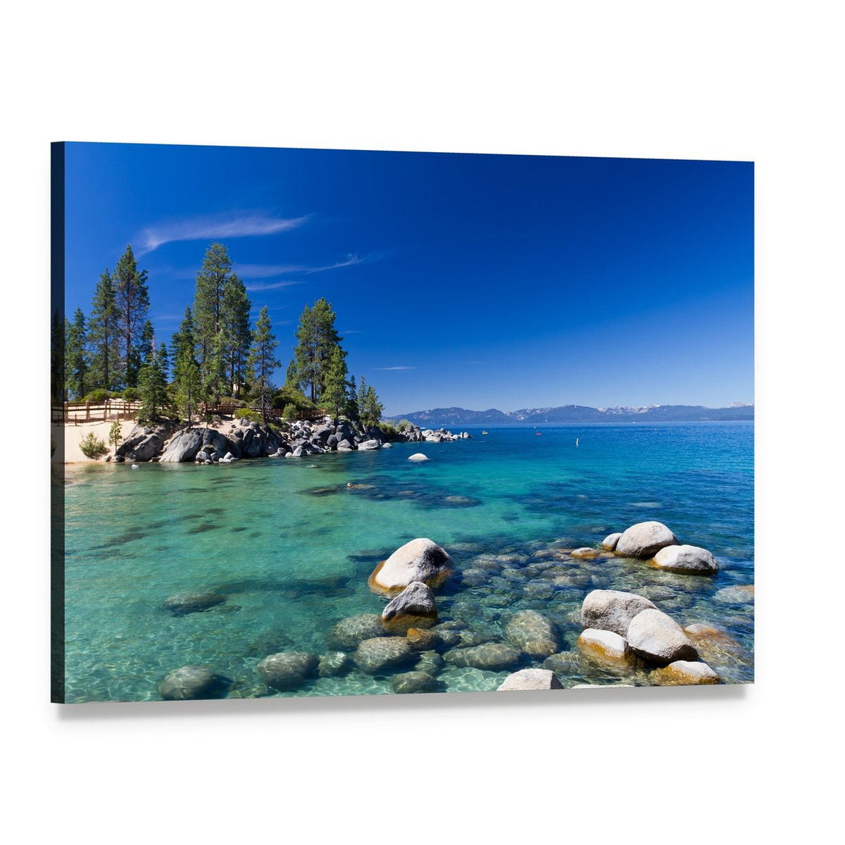 Lake Tahoe Landscape Canvas Wall Art, single panel gallery wrapped canvas, angled product view