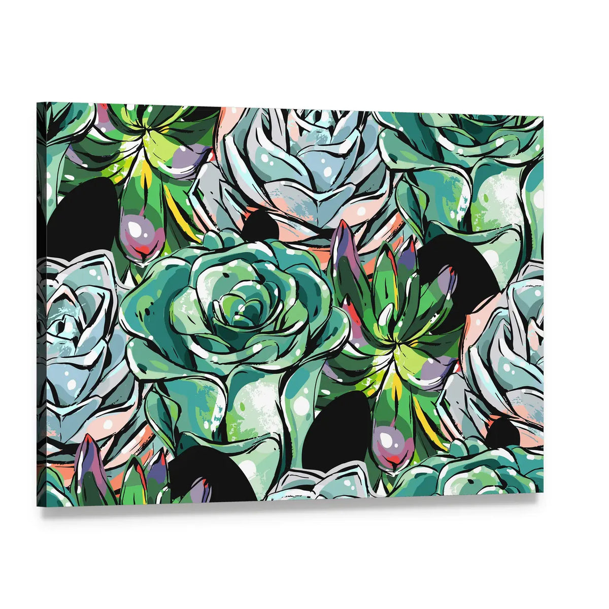 Succulent Rosettes Abstract Pattern Canvas Wall Art, single panel gallery wrapped canvas, angled product view