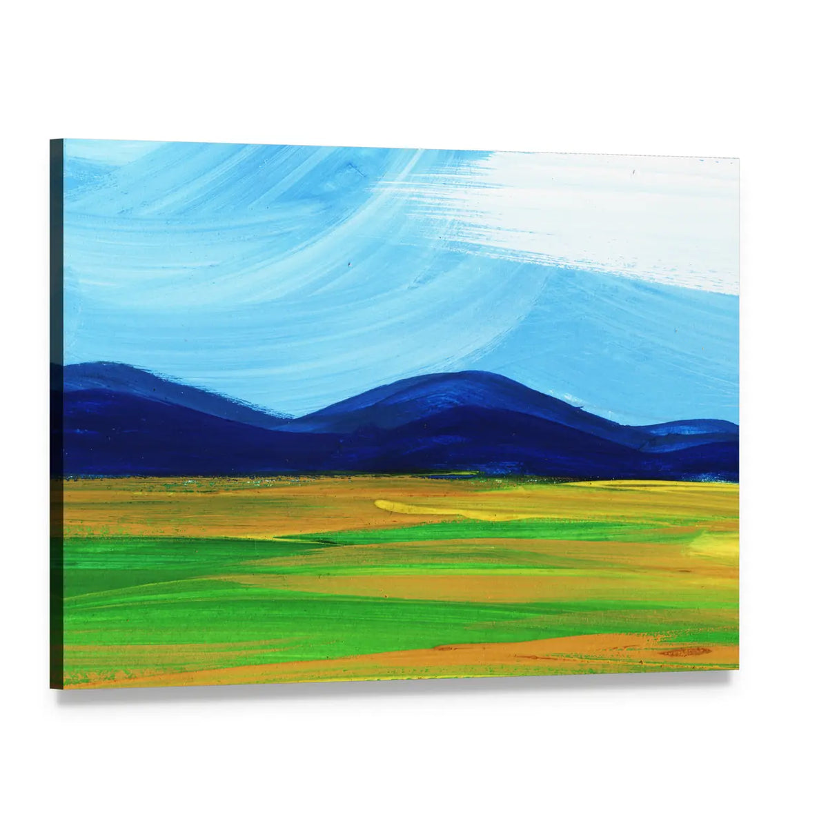 Scenic Mountains Field Artwork Canvas Wall Art, single panel gallery wrapped canvas, angled product view