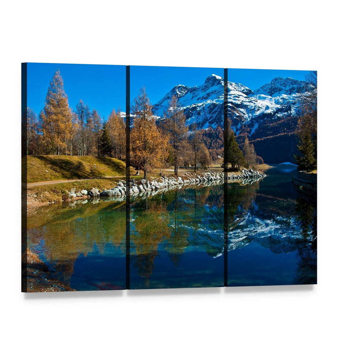 Silvaplana Lake Switzerland Canvas Wall Art, 3 panel 3 Horizontal layout gallery wrapped canvas set, angled product view