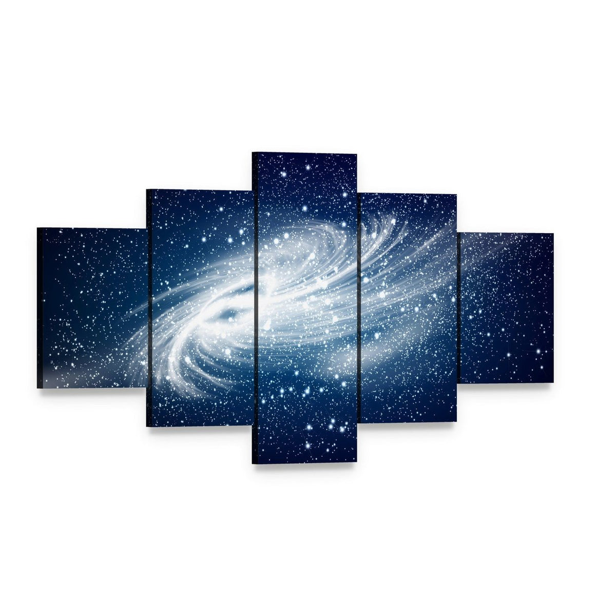 Spiral Galaxy Against Black Space Canvas Wall Art, 5 panel 5 Star layout gallery wrapped canvas set, angled product view