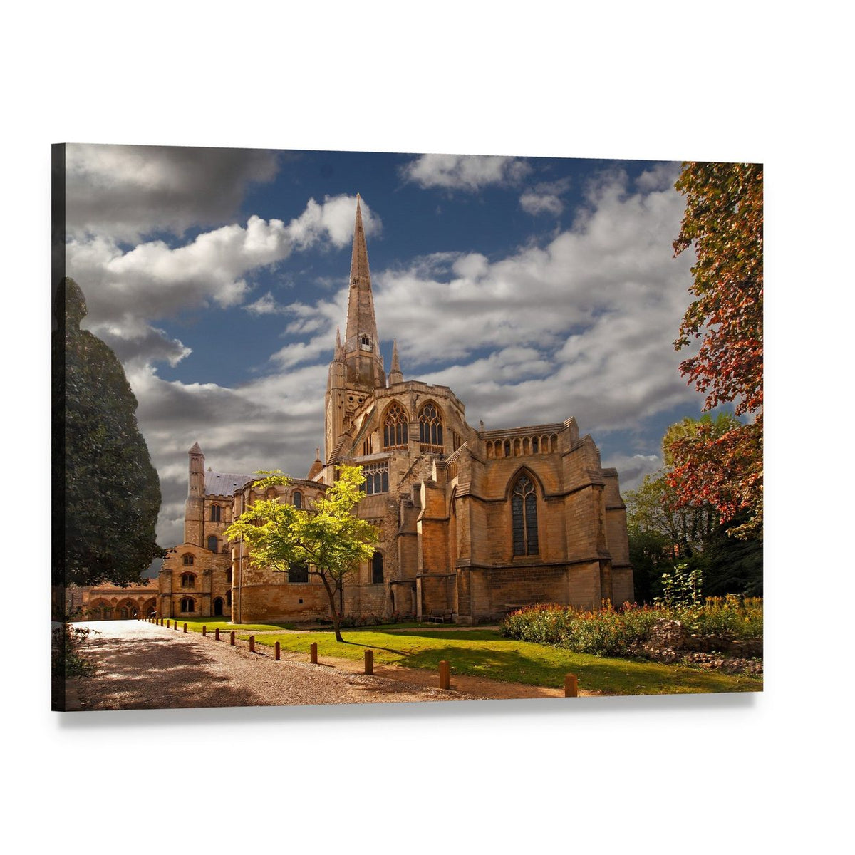 Norwich Cathedral Courtyard and Spire Canvas Wall Art, single panel gallery wrapped canvas, angled product view
