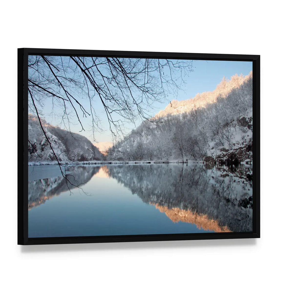Lake Kozjak In Plitvice National Park Canvas Wall Art, framed canvas in a black floater frame, angled product view
