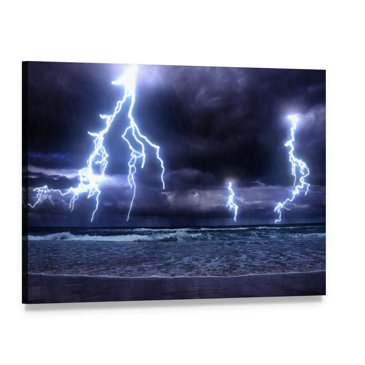 Lightning Storm Over the Sea Canvas Wall Art, single panel gallery wrapped canvas, angled product view
