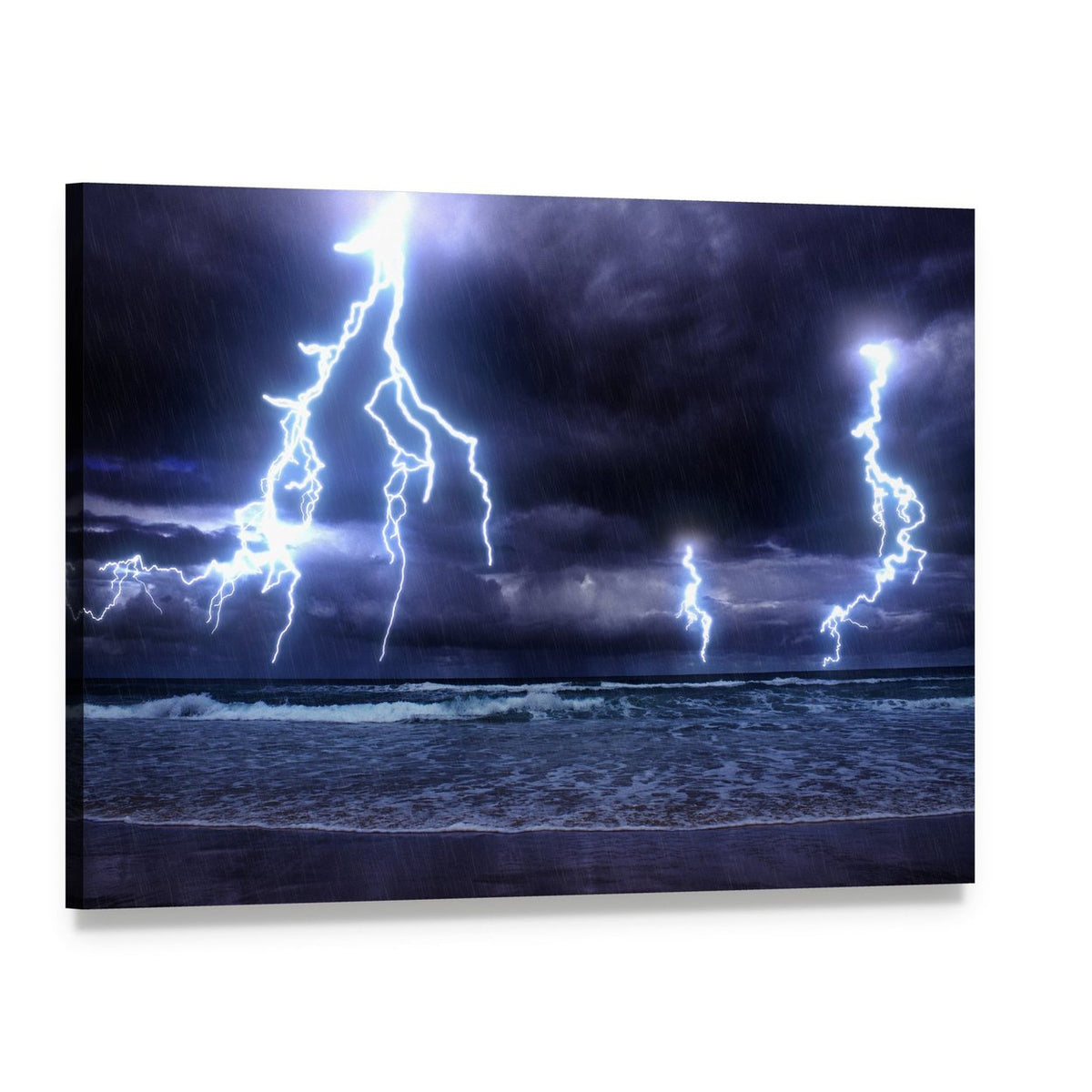 Ocean Storm with Multiple Lightning Strikes Canvas Wall Art, single panel gallery wrapped canvas, angled product view