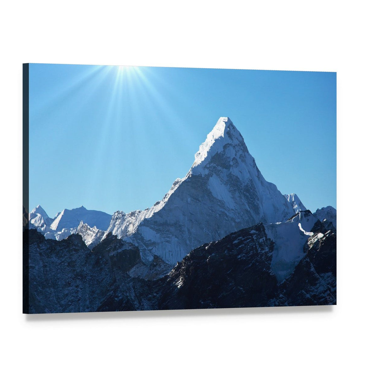 Ama Dablam Mountain Peaks Canvas Wall Art, single panel gallery wrapped canvas, angled product view