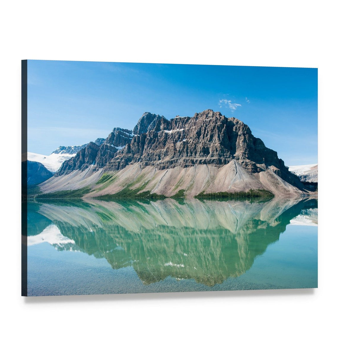 Serene Bow Lake Reflection in Canada Canvas Wall Art, single panel gallery wrapped canvas, angled product view