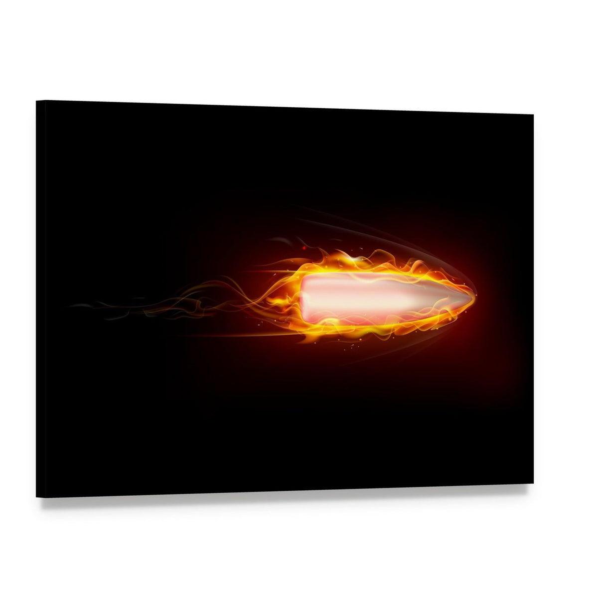 Fiery Bullet Illustration Canvas Wall Art, single panel gallery wrapped canvas, angled product view