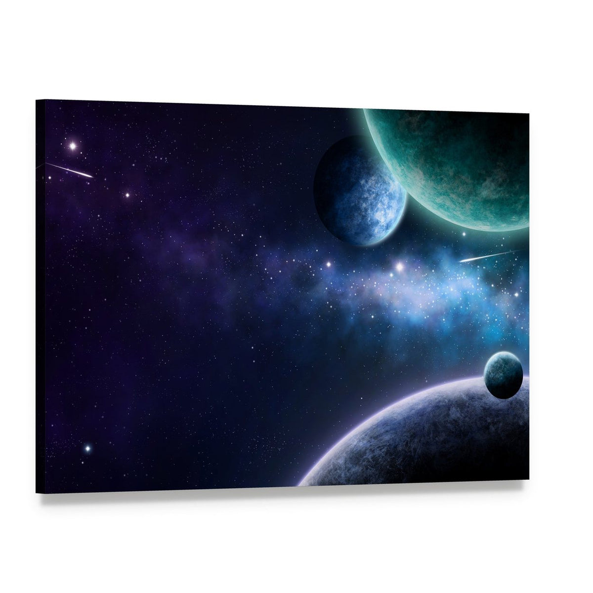 Blue & Purple Nebula Canvas Wall Art, single panel gallery wrapped canvas, angled product view