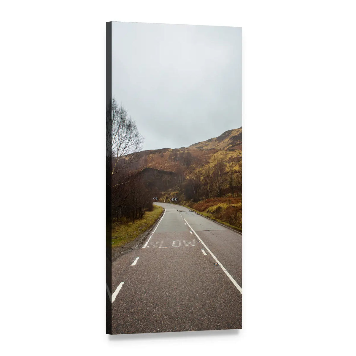 Winding Road in Scottish Hills Vertical Canvas Wall Art, 1 panel 1 Vertical layout gallery wrapped canvas set, angled product view