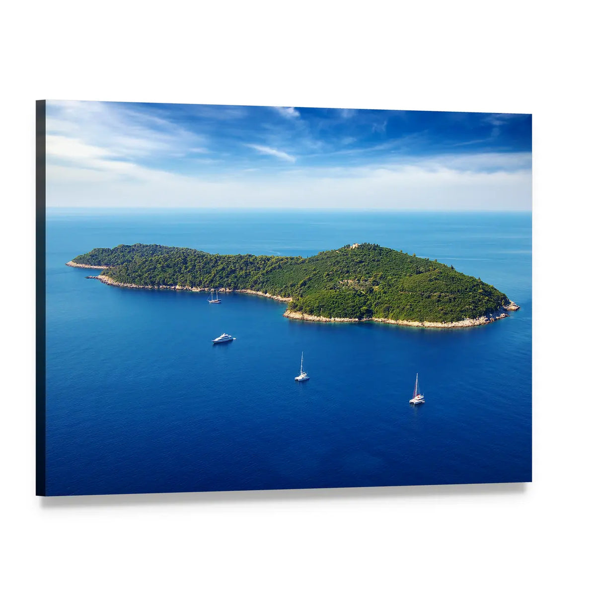 Seascape with Cruise Yachts in Croatia Canvas Wall Art, single panel gallery wrapped canvas, angled product view