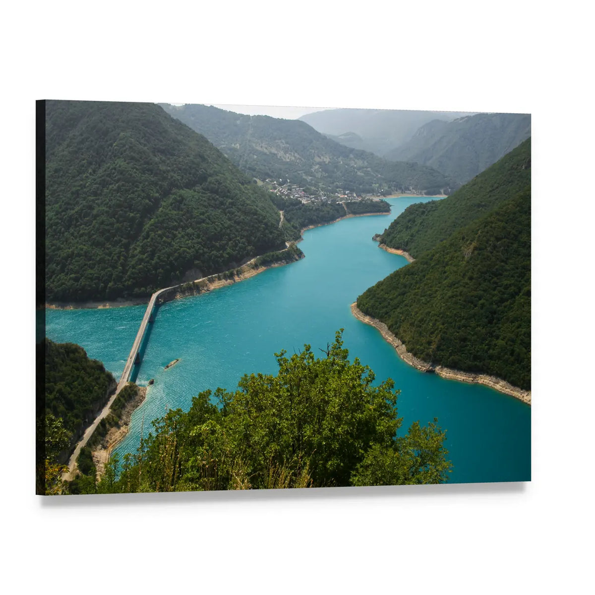 Pivsko Lake Montenegro Landscape Canvas Wall Art, single panel gallery wrapped canvas, angled product view
