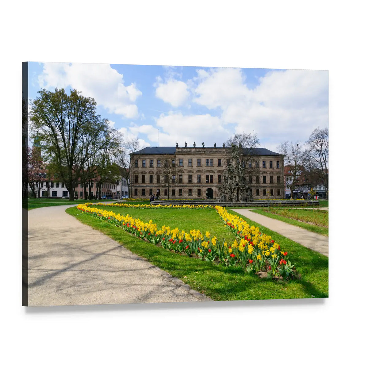 Neoclassical Garden with Yellow Tulips Canvas Wall Art, single panel gallery wrapped canvas, angled product view