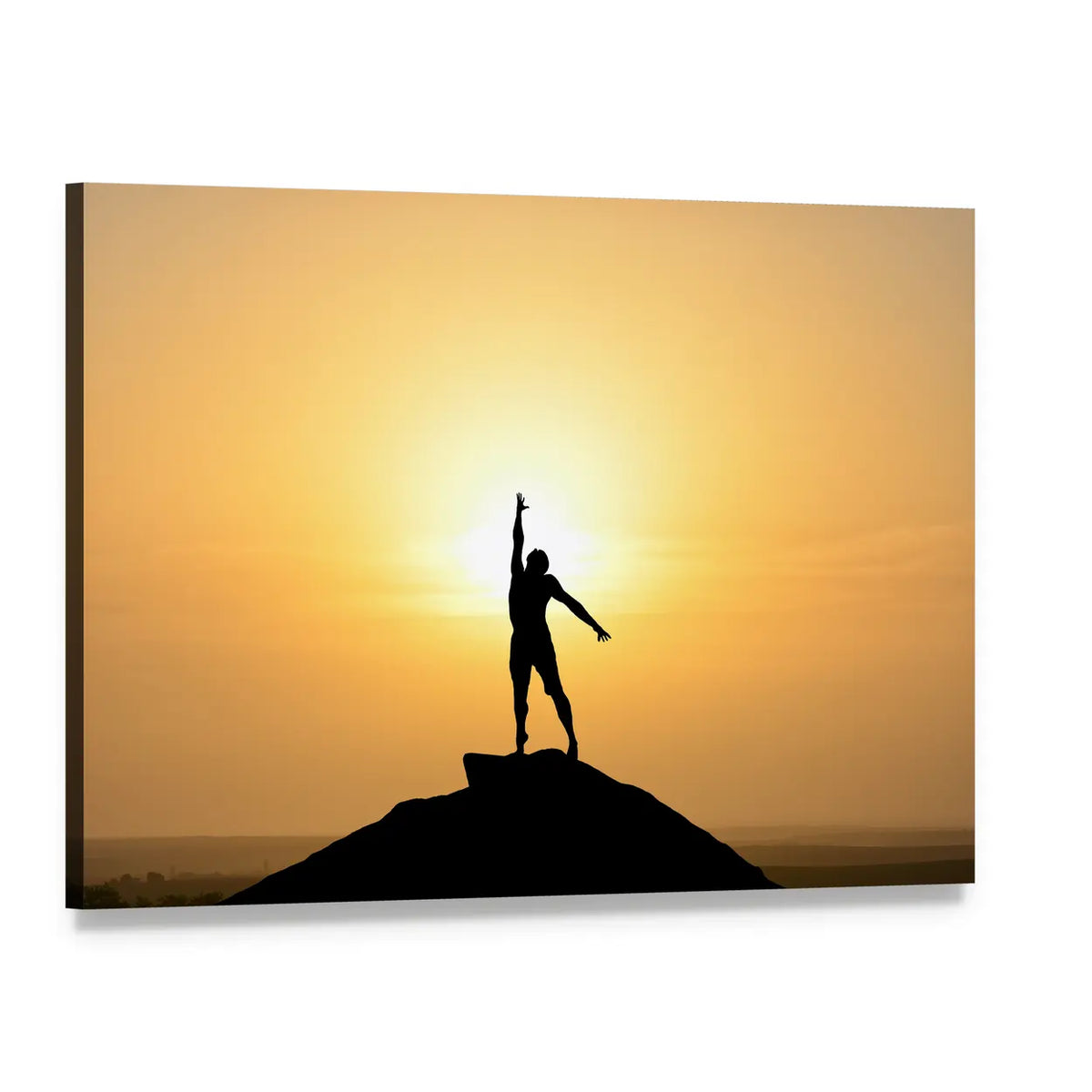 Businessman Silhouette at Sunlit Peak Canvas Wall Art, single panel gallery wrapped canvas, angled product view