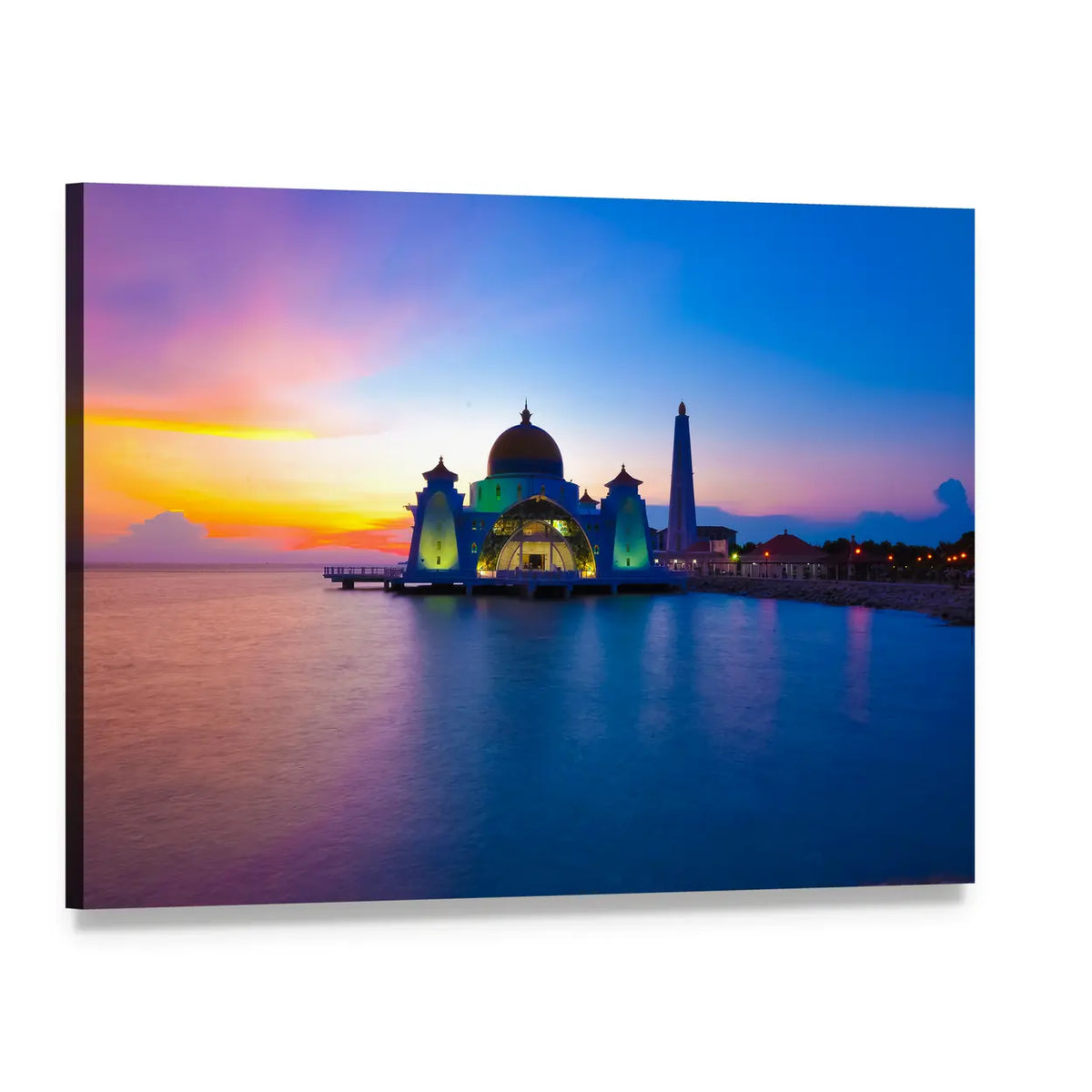 Masjid Selat Melaka Sunset Reflection Canvas Wall Art, single panel gallery wrapped canvas, angled product view