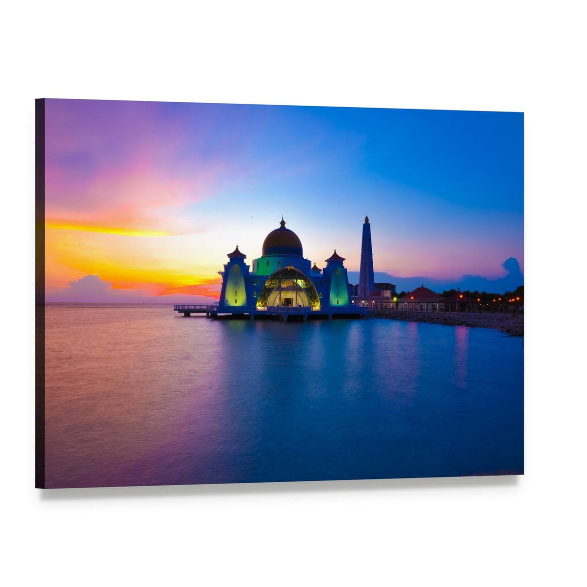 Masjid Selat Melaka at Sunset Canvas Wall Art, single panel gallery wrapped canvas, angled product view