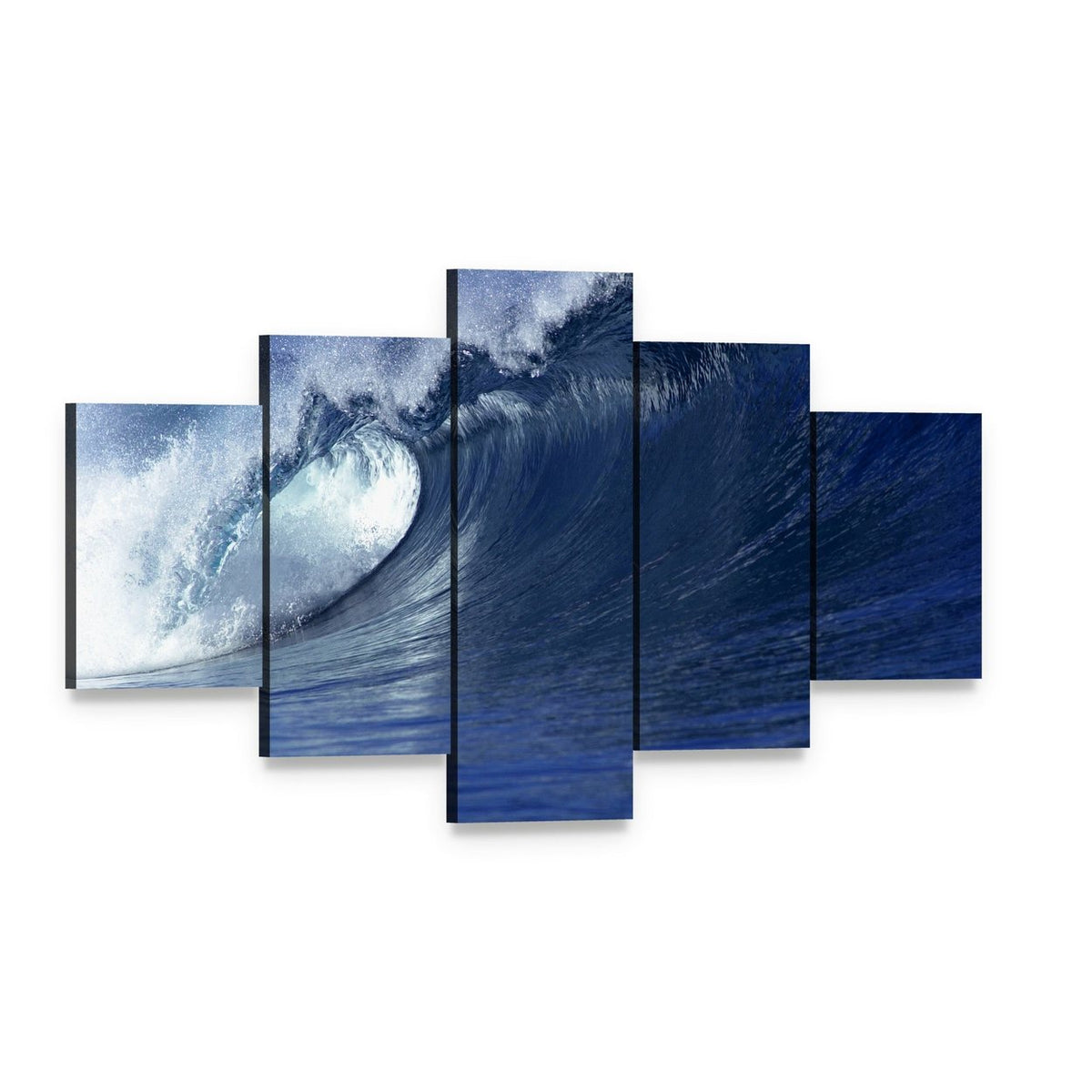 Cresting Wave in Ocean Canvas Wall Art, 5 panel 5 Star layout gallery wrapped canvas set, angled product view