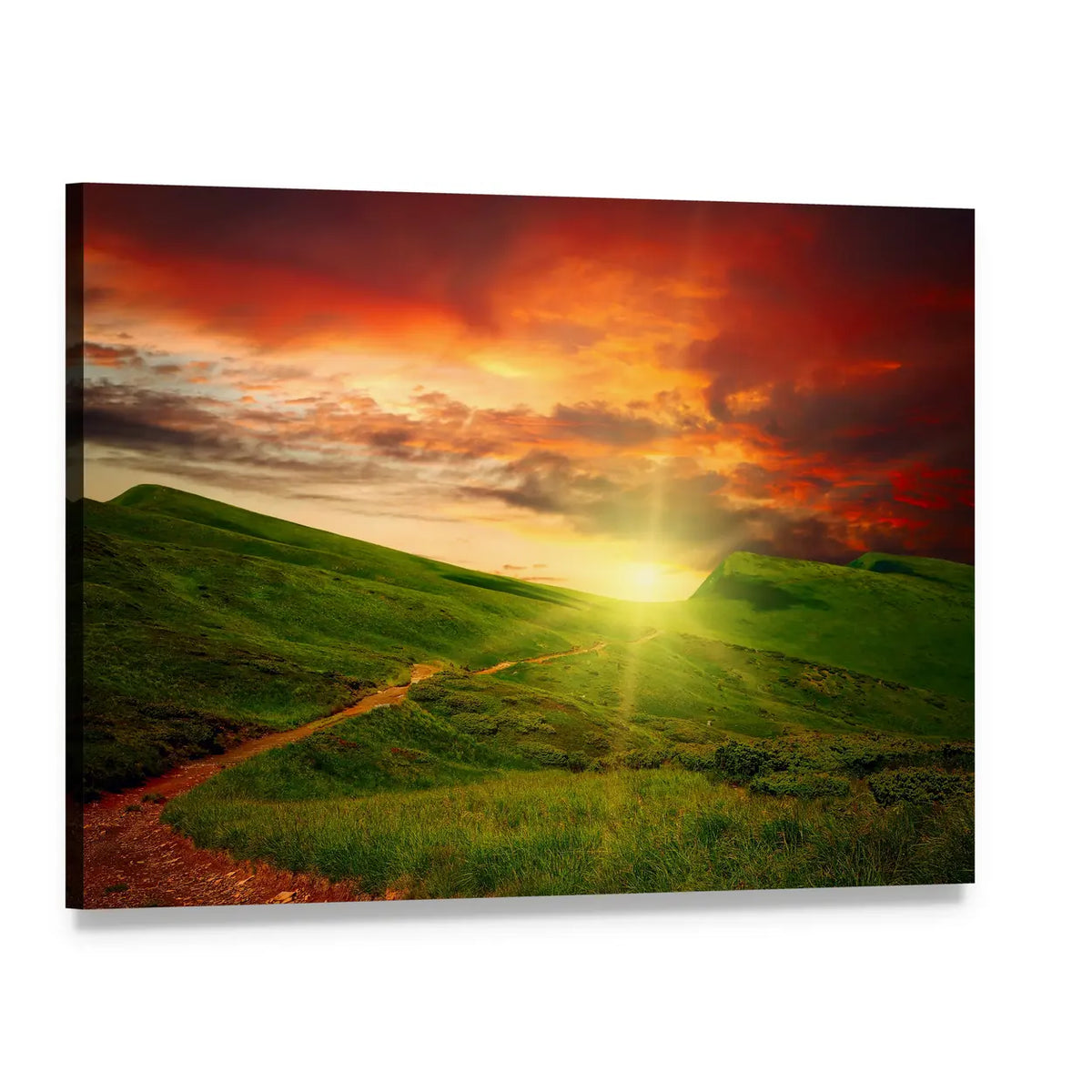 Mountain Meadow at Sunset Canvas Wall Art, single panel gallery wrapped canvas, angled product view