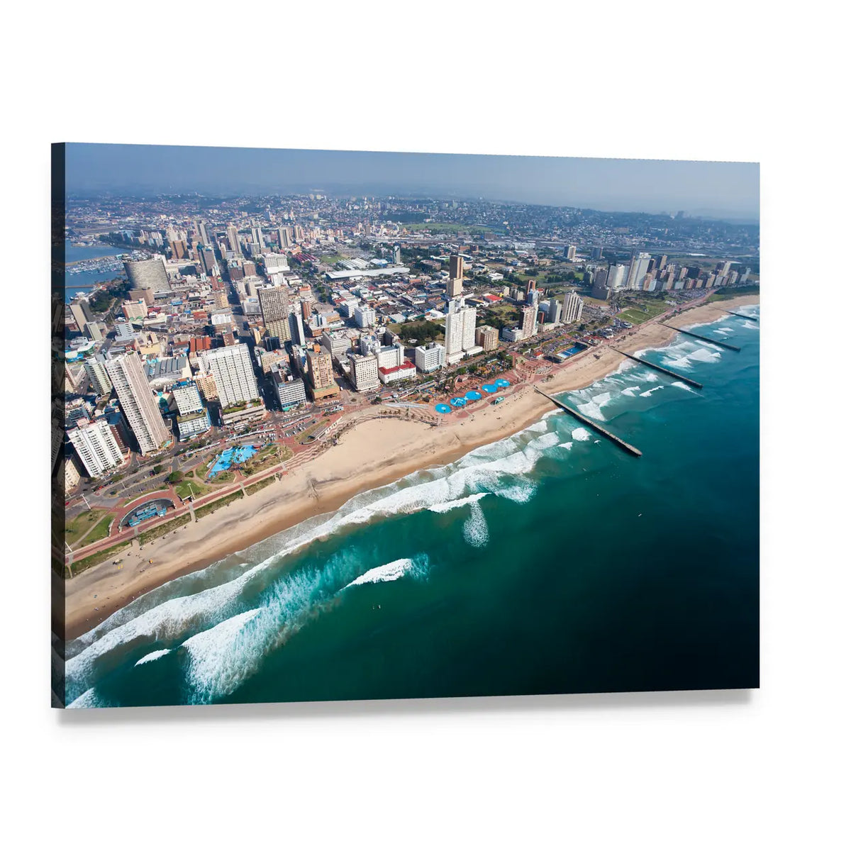 Durban Beach and City Skyline Canvas Wall Art, single panel gallery wrapped canvas, angled product view
