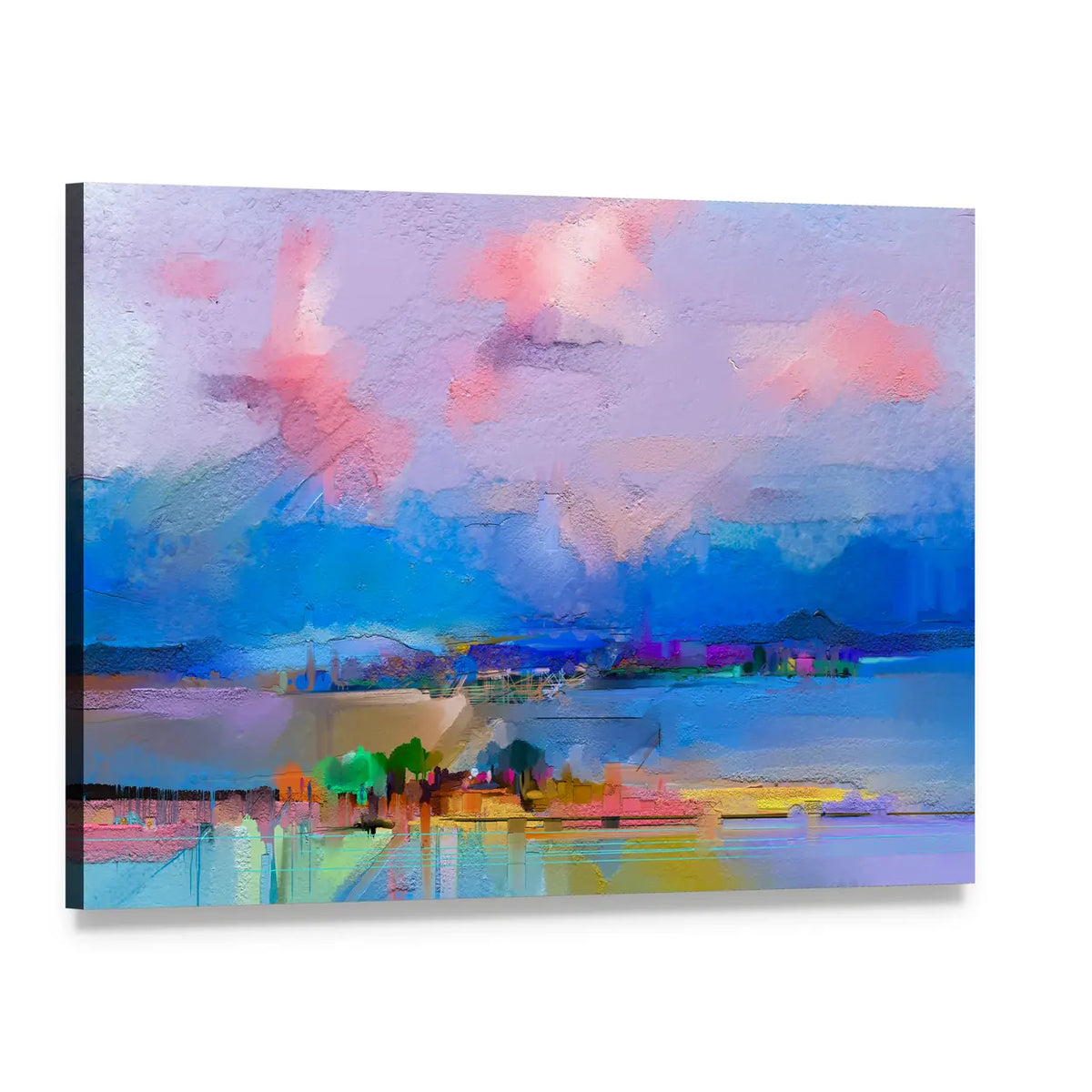 Colorful Sky Abstract Landscape Canvas Wall Art, single panel gallery wrapped canvas, angled product view