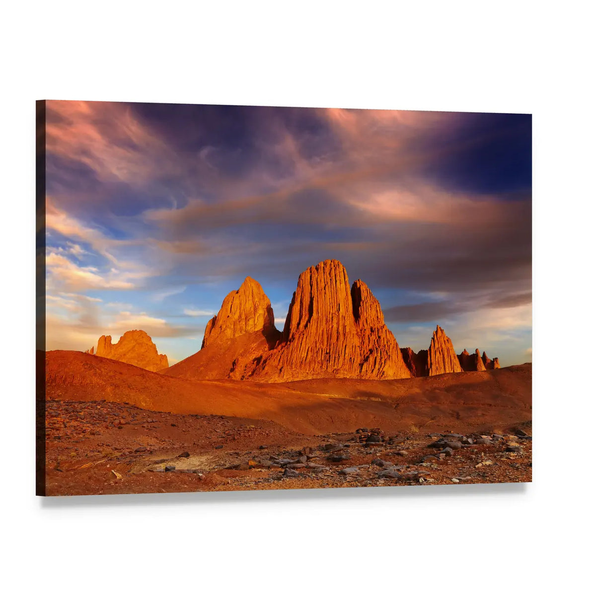 Desert Sunset with Rock Spires Canvas Wall Art, single panel gallery wrapped canvas, angled product view