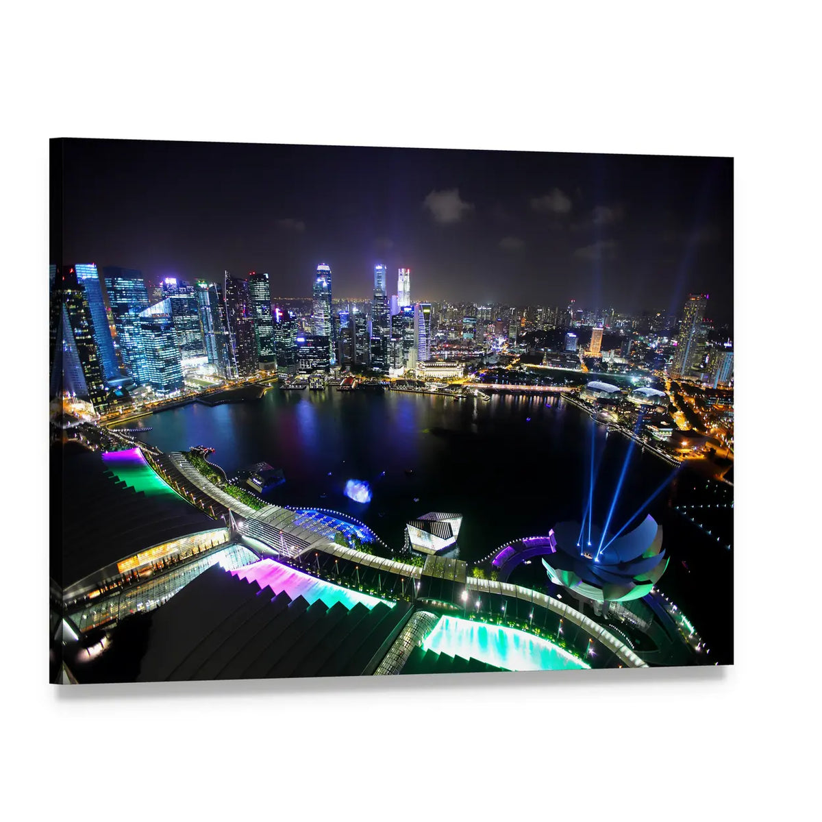 Singapore Marina Bay Night Skyline Canvas Wall Art, single panel gallery wrapped canvas, angled product view
