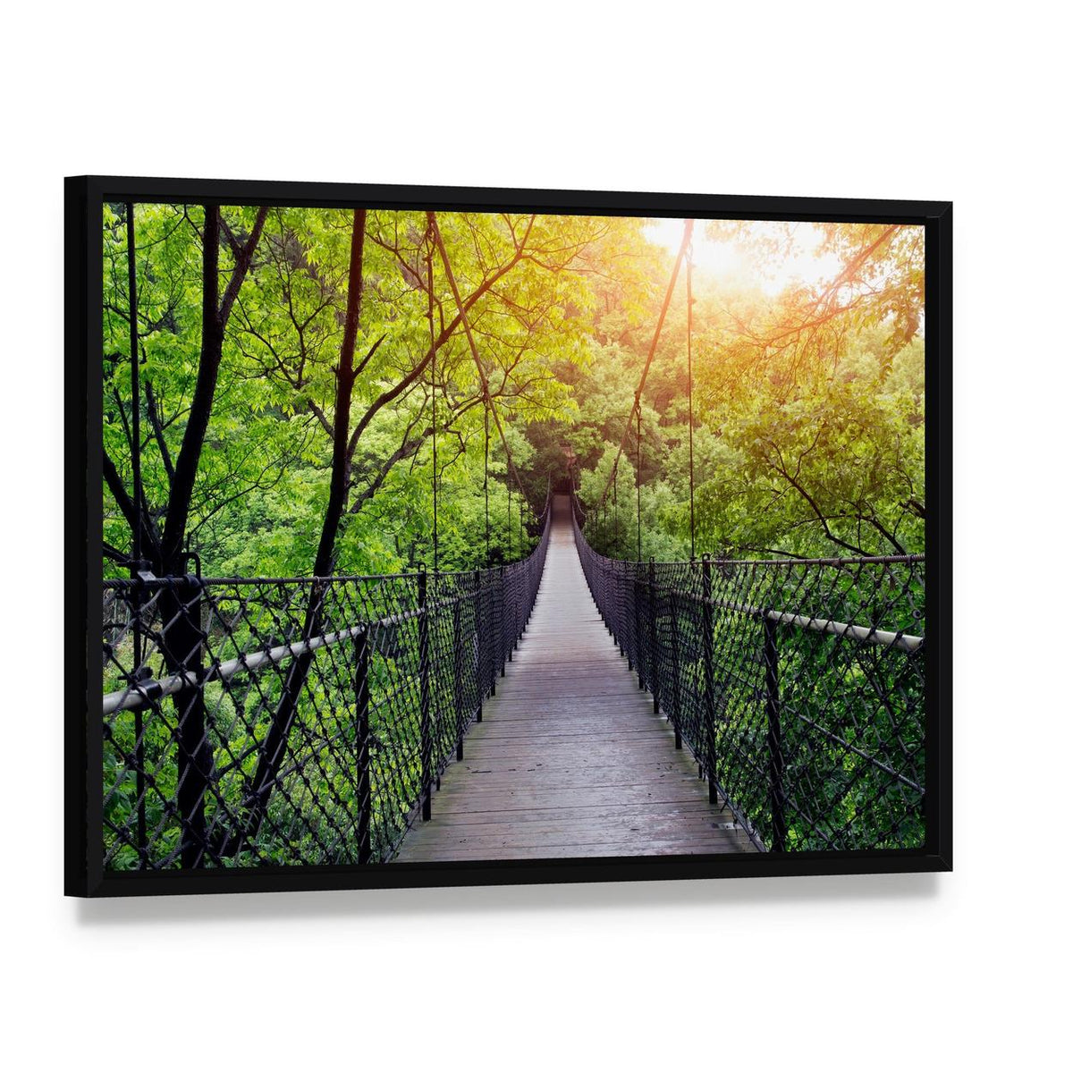 Bridge to the Jungle Canvas Wall Art, framed canvas in a black floater frame, angled product view