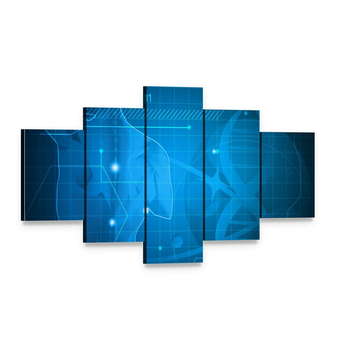 Spine and Dna Helix Canvas Wall Art, 5 panel 5 Star layout gallery wrapped canvas set, angled product view